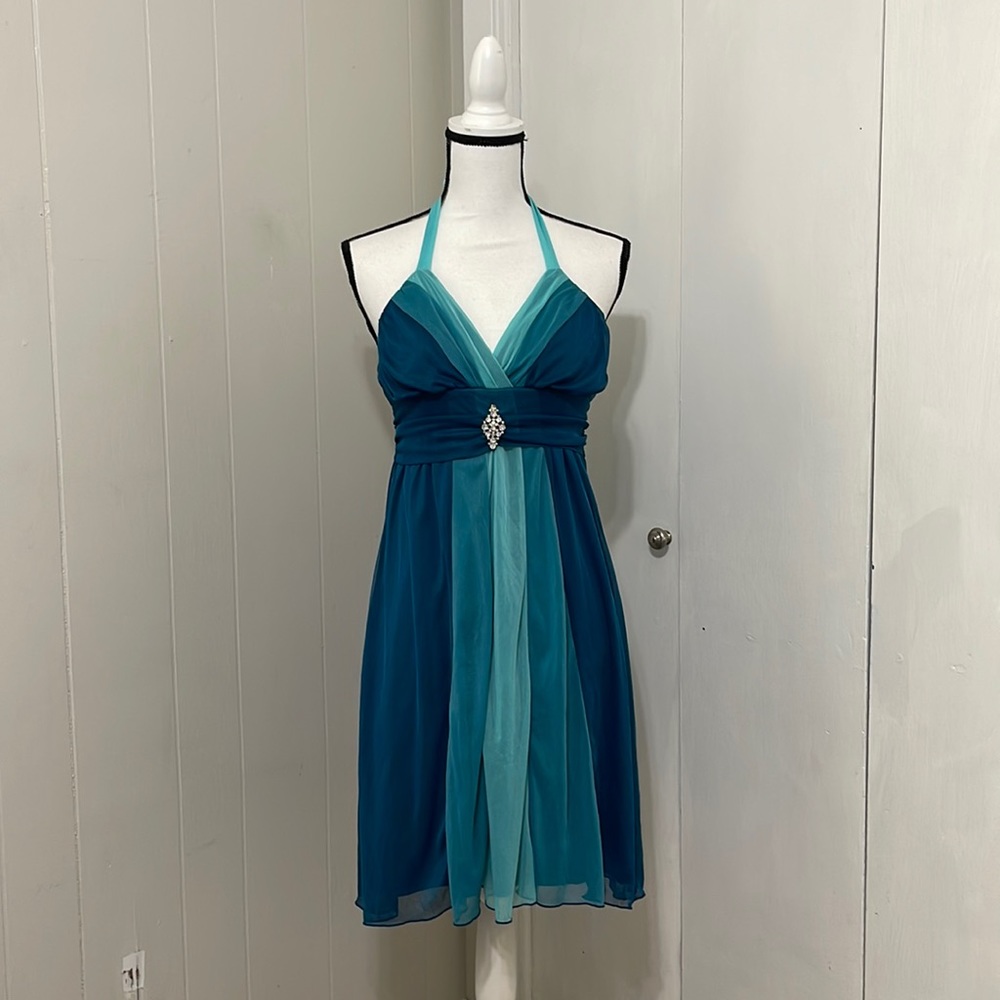 Dress Barn Halter Dress Size 6 Blue Green Turquoise